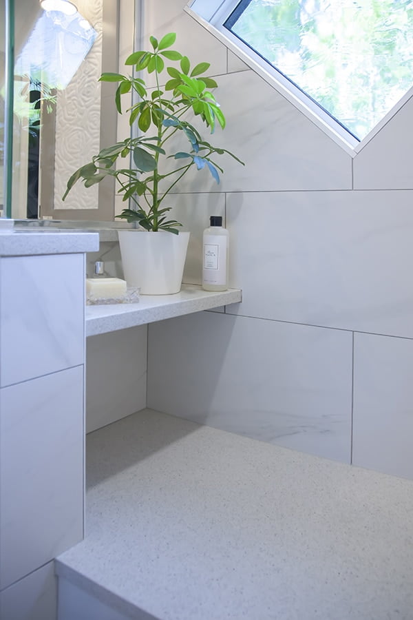 quartz countertops bathroom shower bench custom stone